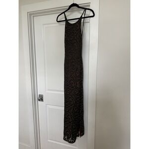 vintage 90s burnout velvet  Dress chocolate brown Vamp Witchy Goth Grunge size 8